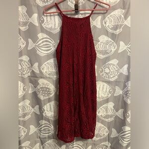 Maroon Floral Lace Patterned Halter Mesmerized Dress (Size Large)